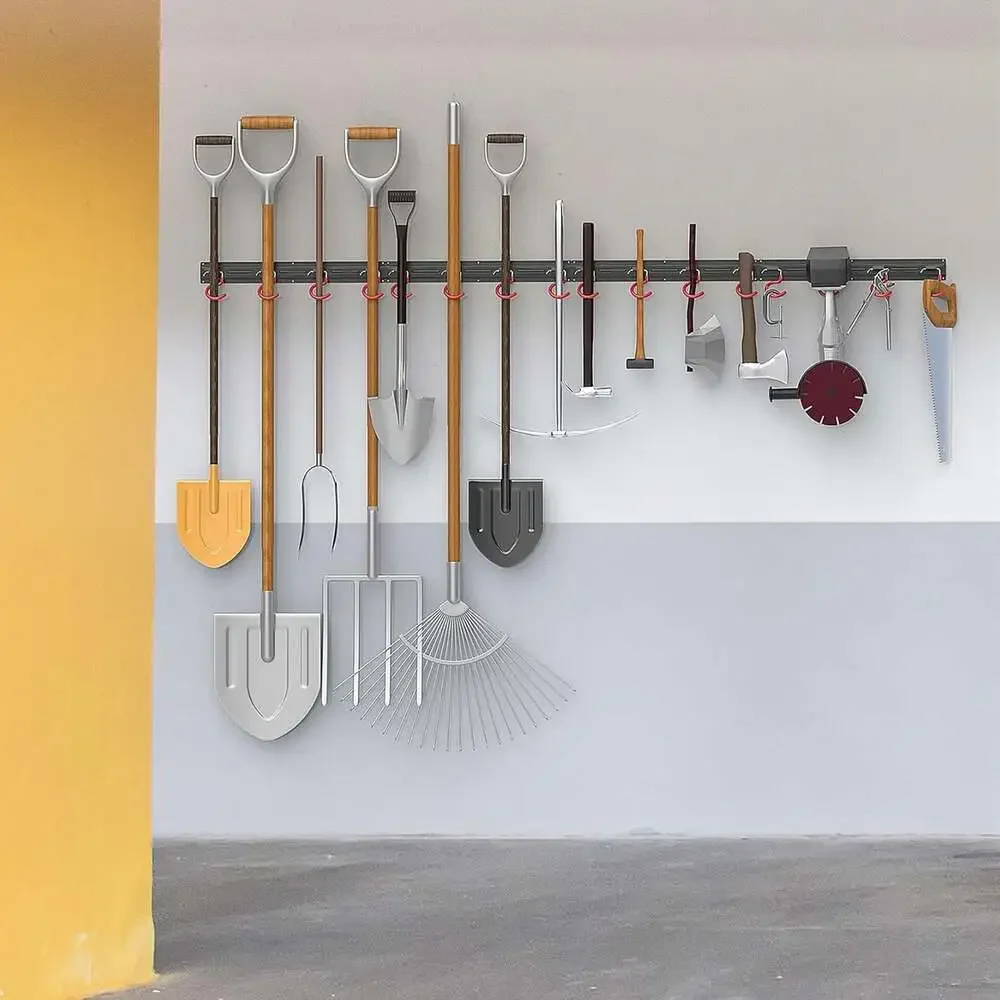 All Metal 64 Inch Wall Mount Garden Tool Organizer Garage Storage Rack With